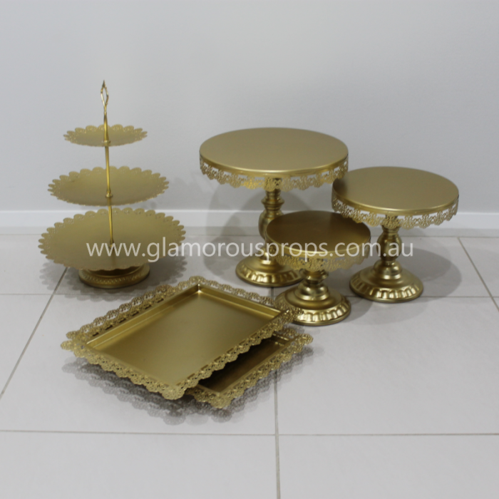 Gold lace trim cake stand set