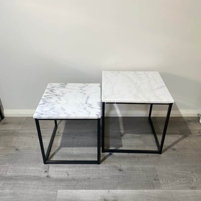 white marble tables